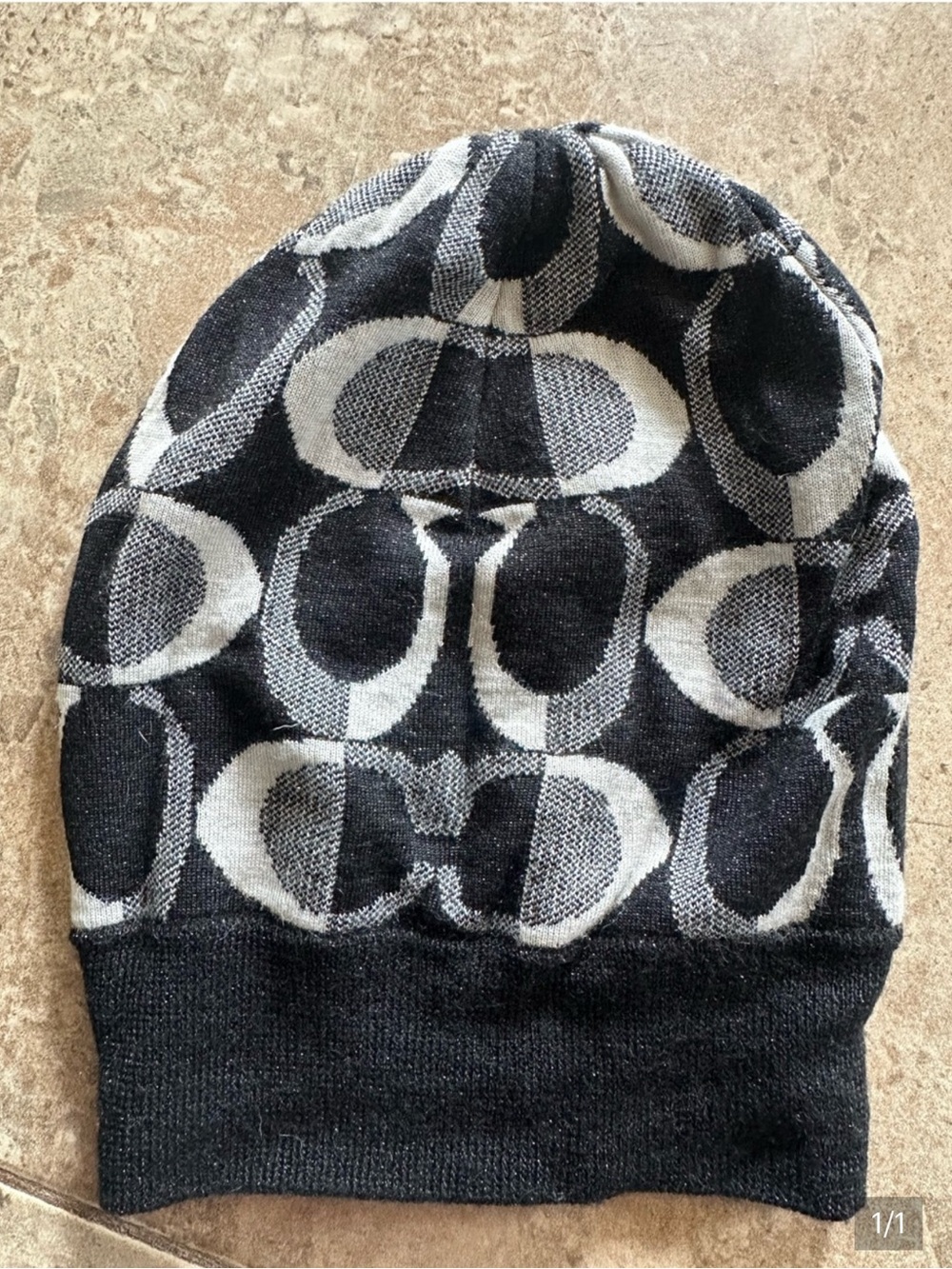 Coach Black & Cream Signature Knit Beanie